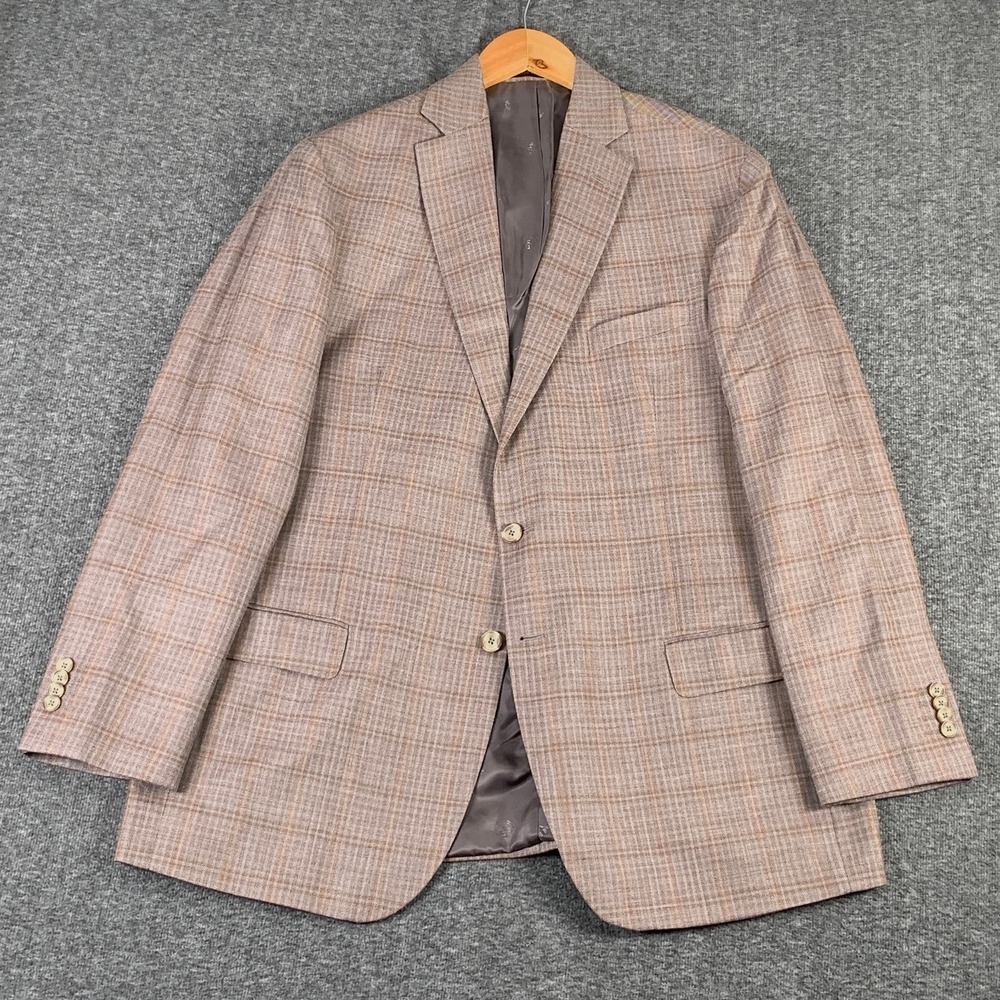 Jos A Bank Blazer Jacket Men 46L Linen Silk Wool Sport Coat Windowpane Reserve